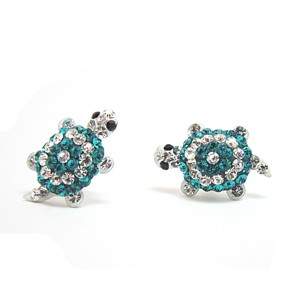 Blue and White Bonded Crystal Turtle Studs